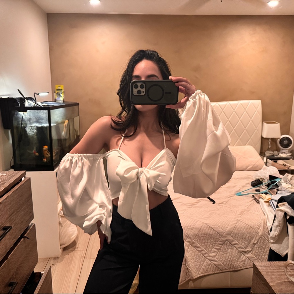 White Off-Shoulder Puff Sleeve Top